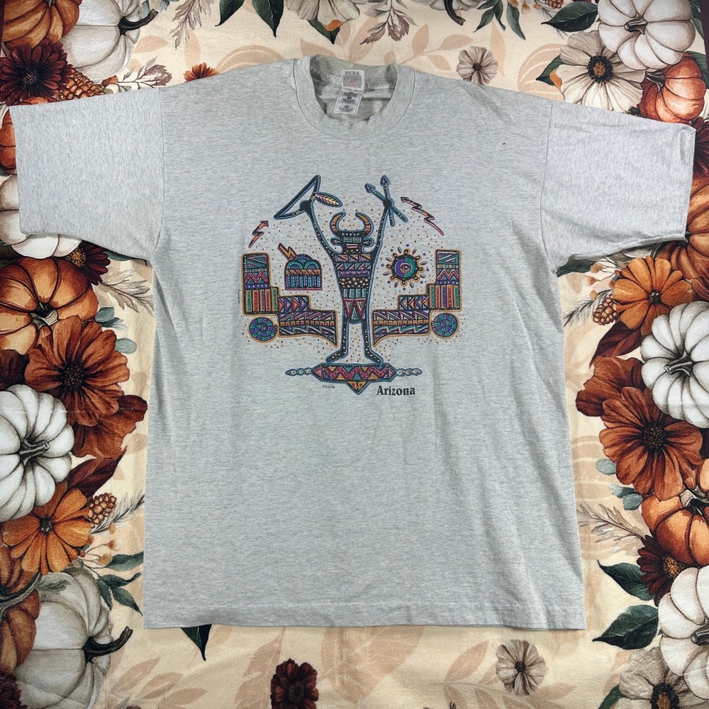 Vintage 90s Arizona Native American Graphic T Shirt Mens XL Fruit of the Loom